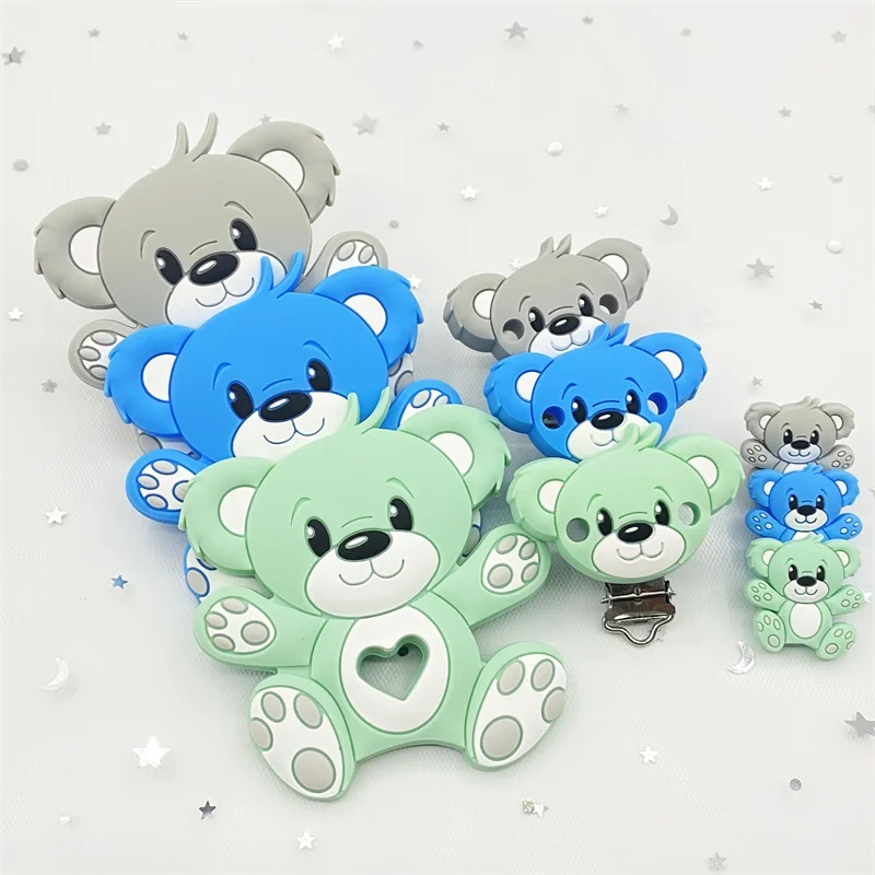 Silicone Pacifier Clip 3pc Bear DIY combination Baby Molar Teether Necklace Beads Tool pacifier clip chain accessories teether clip beads baby silicone accessories