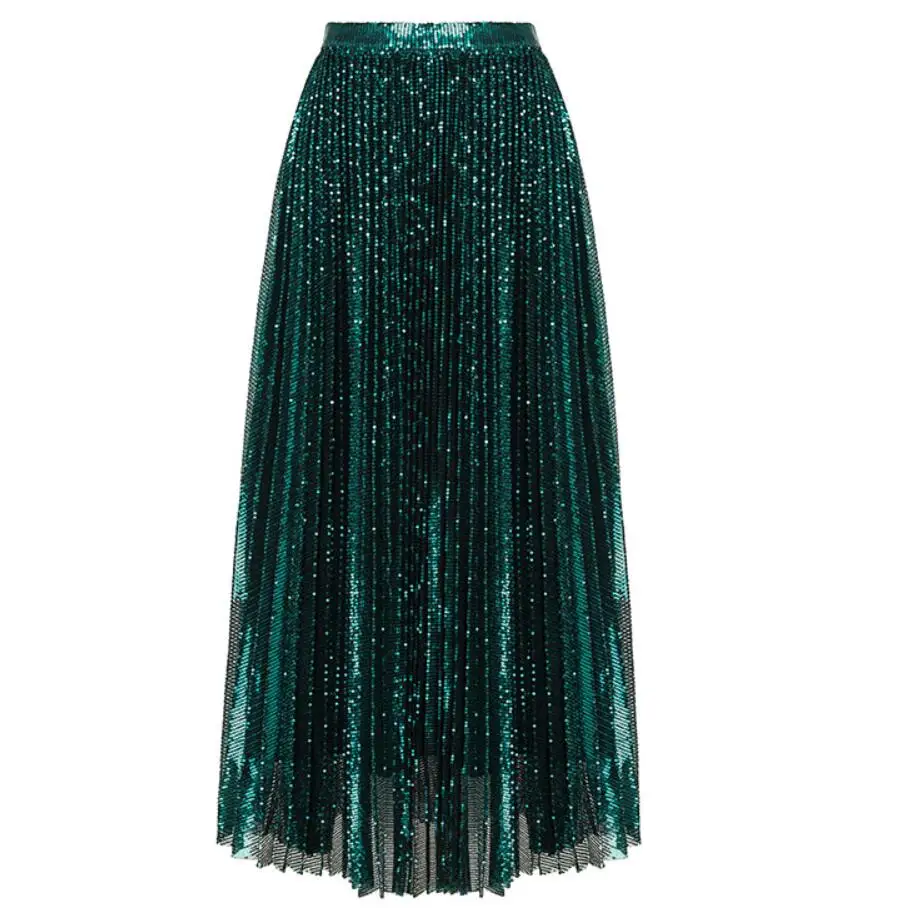 Плиссированная юбка с металлическим градиентом для женщин; сезон осень-зима; сетчатая юбка трапециевидной формы с высокой талией