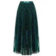 Плиссированная юбка с металлическим градиентом для женщин; сезон осень-зима; сетчатая юбка трапециевидной формы с высокой талией