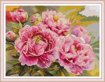 

Beautiful pink peony cross stitch kit aida 14ct 11ct count print canvas cross stitches needlework embroidery DIY