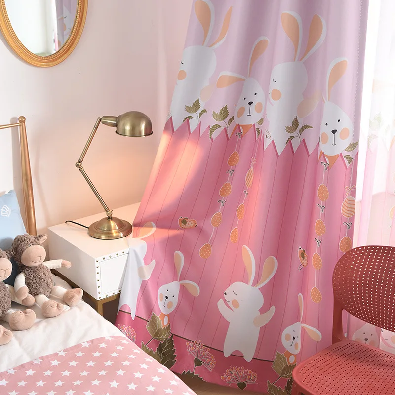

Cartoon Children's Simple Rabbit Manor Printed High Shade Curtains for Living Dining Room Bedroom.