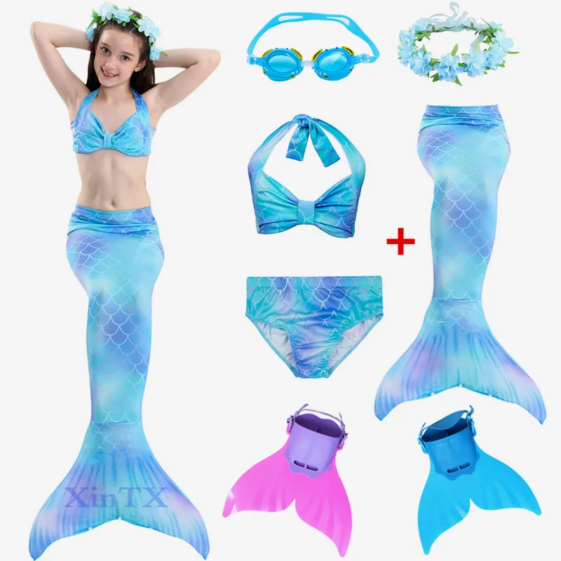 

2019 6PCS/Set HOT Kids Girls Mermaid Tails with Fin Swimsuit Bikini Bathing Suit for Girls With Flipper Monofin For Swim