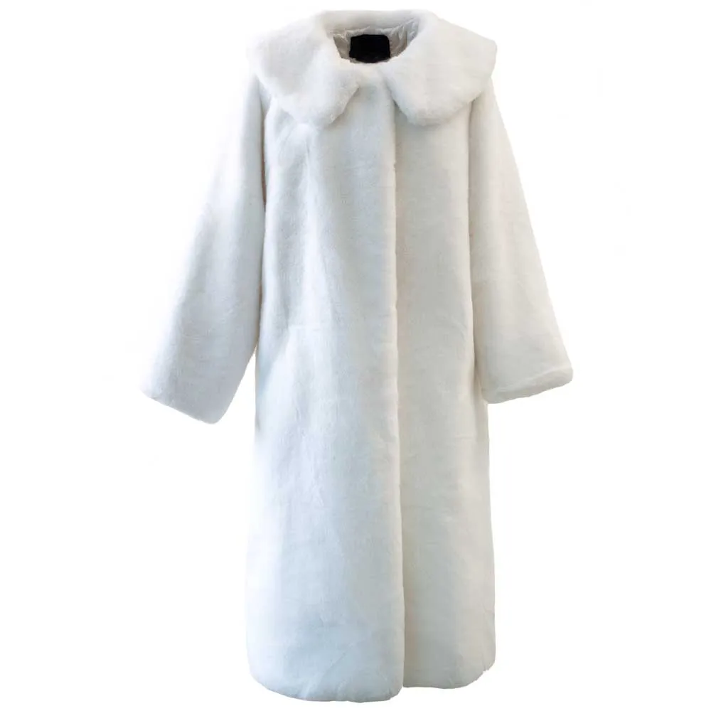 TXJRH стильная зимняя утепленная куртка с воротником Питер Пэн из искусственного меха норки, пальто с длинным рукавом, свободная женская меховая длинная куртка, топы, 2 цвета - Цвет: White