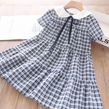 

kids dress summer baby girls plaid bow tie cotton princess dresses children clothes wholesale