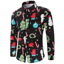 Merry Christmas Мужская рубашка Санта Клаус снежные Мужчины конфеты тростника Chemise Homme уличная весна осень мужские рубашки формальная одежда Блузка