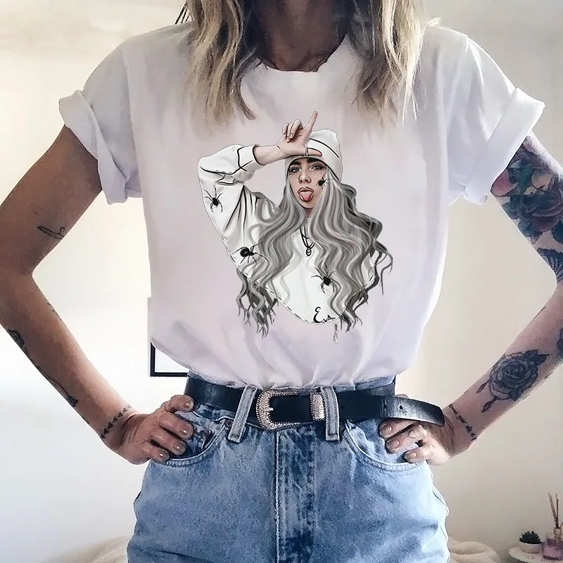 Billie Eilish/футболка с буквенным принтом логотипа для женщин, Топы Harajuku, Модальная уличная одежда с коротким рукавом, унисекс, летние топы, футболки в стиле панк