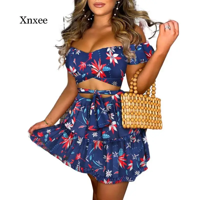 

Летний модный женский тонкий топ на одно плечо с цветочным принтом комплект из двух предметов