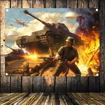 

WW II Tank Battle Old Photo Retro Military Poster HD Canvas Print Art Flag Banner Mural Tapestry Wall Stickers Home Decoration