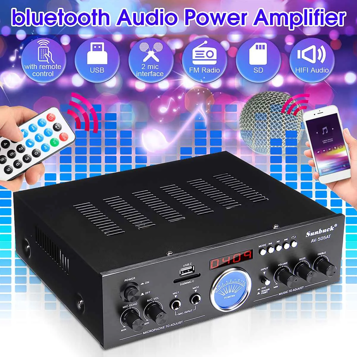 US $30.64 KROAK 2500W Home Theater Amplifiers Bluetooth 20 Channel Audio Stereo Power HiFi Amplifier Surround AMP Mixer USB FM
