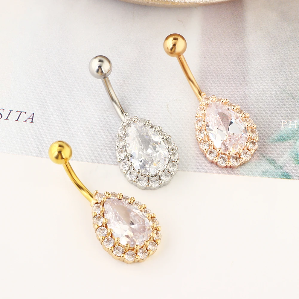 JUNLOWPY 14G Stainless Steel Belly Button Rings for Women Girls Navel Rings CZ Body Piercing