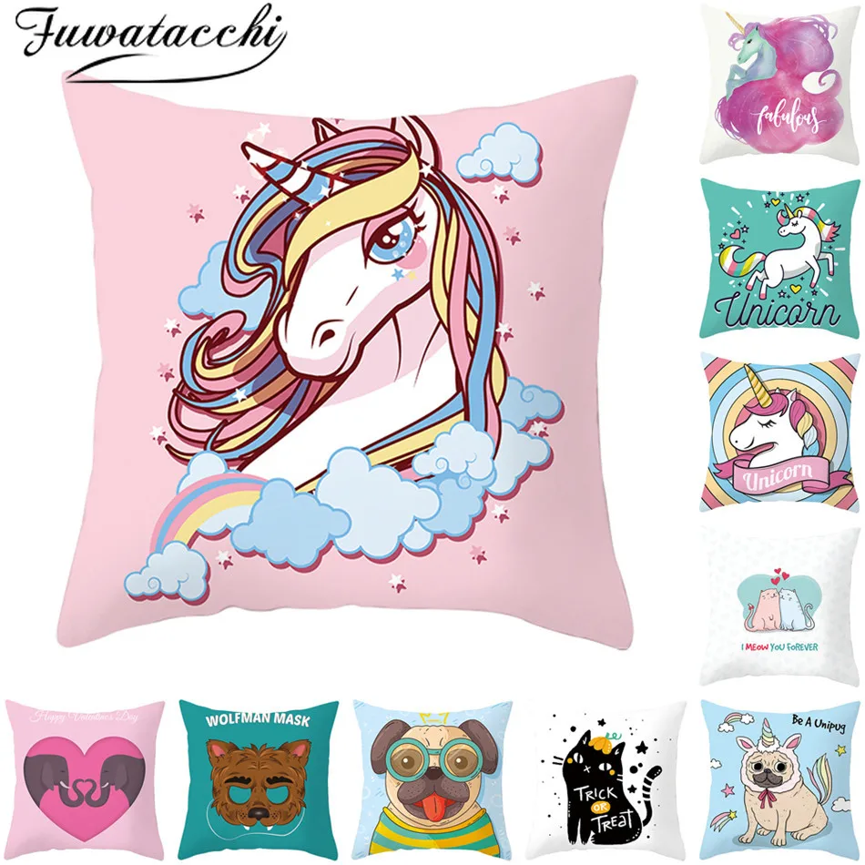

Fuwatacchi Pink Unicorn Pattern Cushion Dreamy Style Covers Pillows Cover Polyester Pillowcase for Home Sofa Decorative Pillow