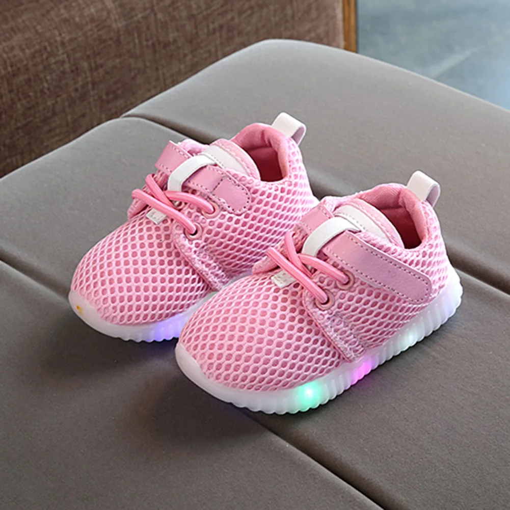 Pink Для маленьких детей, для мальчиков и девочек спортивная обувь светодиодный свет Повседневная дышащая обувь Детские светящиеся кроссовки; спортивная обувь - Цвет: Pink