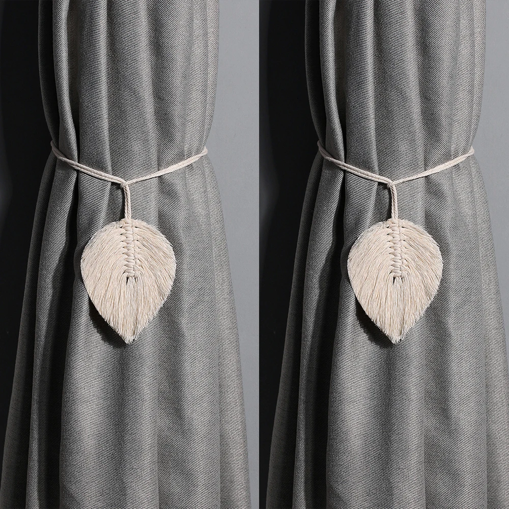 Macrame Curtain Tiebacks Bedroom-Decoration Living-Room Leaf Home for 2-Pack Braided