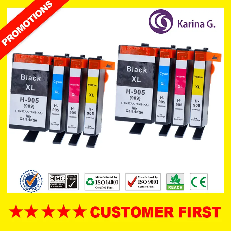 2Sets ( 8PCS ) Совместимый чернильный картридж для hp 905 hp 905 hp 909, подходит для Officejet Pro 6960 6970 6950 6956 и т. Д - Цвет: 2Sets ( 8PCS )