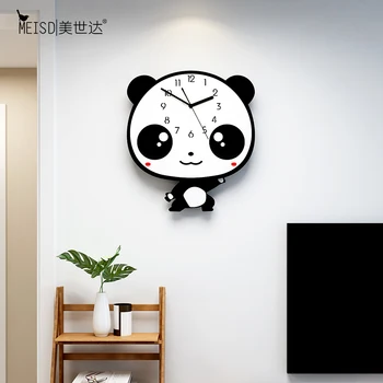 

MEISD Lovely Anime Cute Panda Creative Wall Clock Modern Design 60° Swingable Kid Child Room Clocks Silent Wall Watch Home Decor