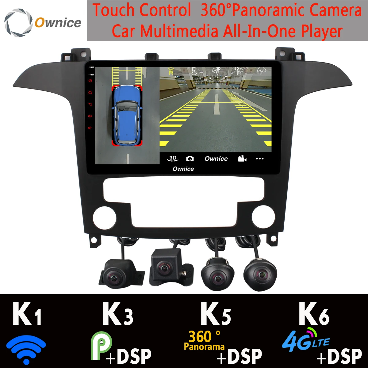

360°Camera 4G SIM Android 9.0 4G+64G GPS Navigation Radio CarPlay SPDIF DSP Car Multimedia Player for Ford S-Max S Max 2007-2008