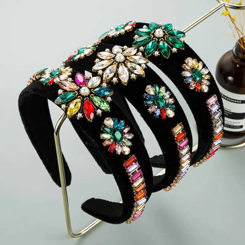 Promotional Luxury Bling Flower Rhinestone Headband Crystal Colorful Geometric Diamond Hairband Headwear Women Hair Accessories |