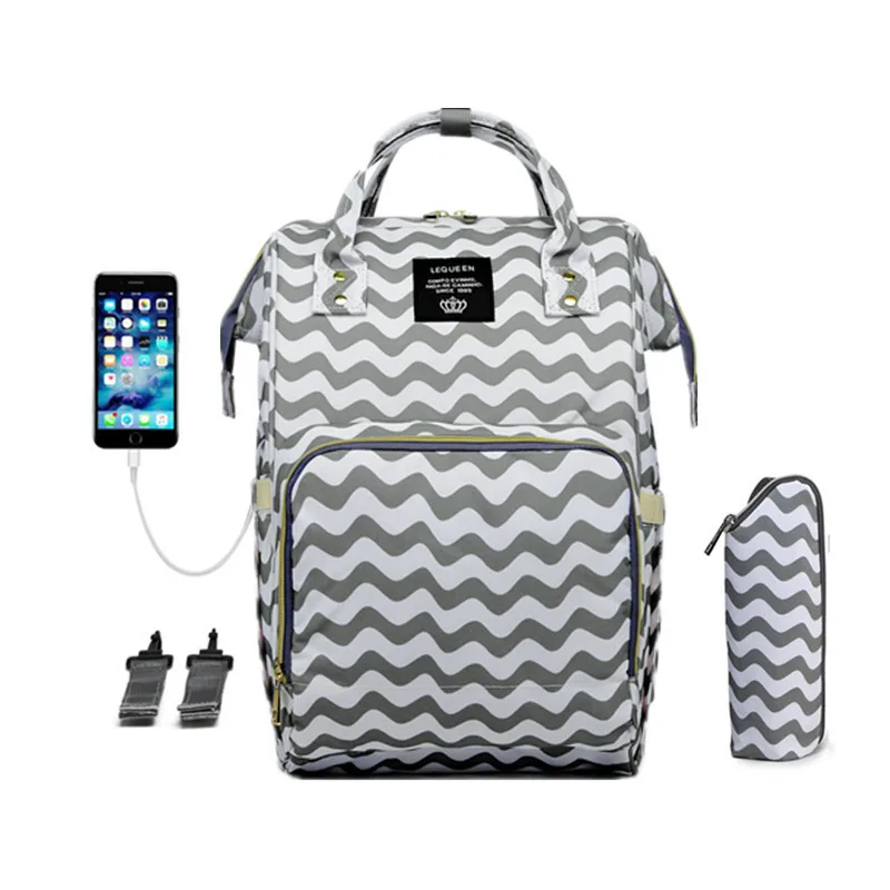 LEQUEEN USB Diaper Bag Baby Care Backpack for Mom Mummy Maternity Wet Bag Waterproof Baby Pregnant Bag - Цвет: 06