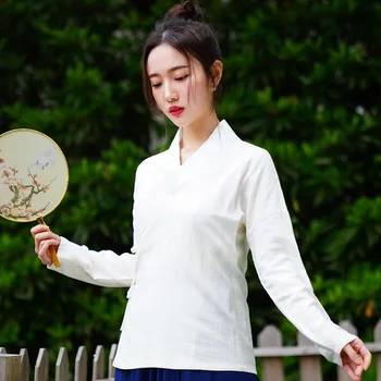 

Chinese Clothing Women Qipao Blouse Shirts Tangzhuang Restore Ancient Cheongsam Cotton Linen Tops White Solid Oriental Hanfu