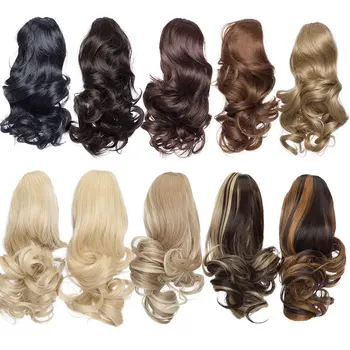 S-noilite Short Wavy Ponytail Claw Jaw in Hairpiece Synthetic Clip in Hair tail for women Black Brown Pony Tail 5