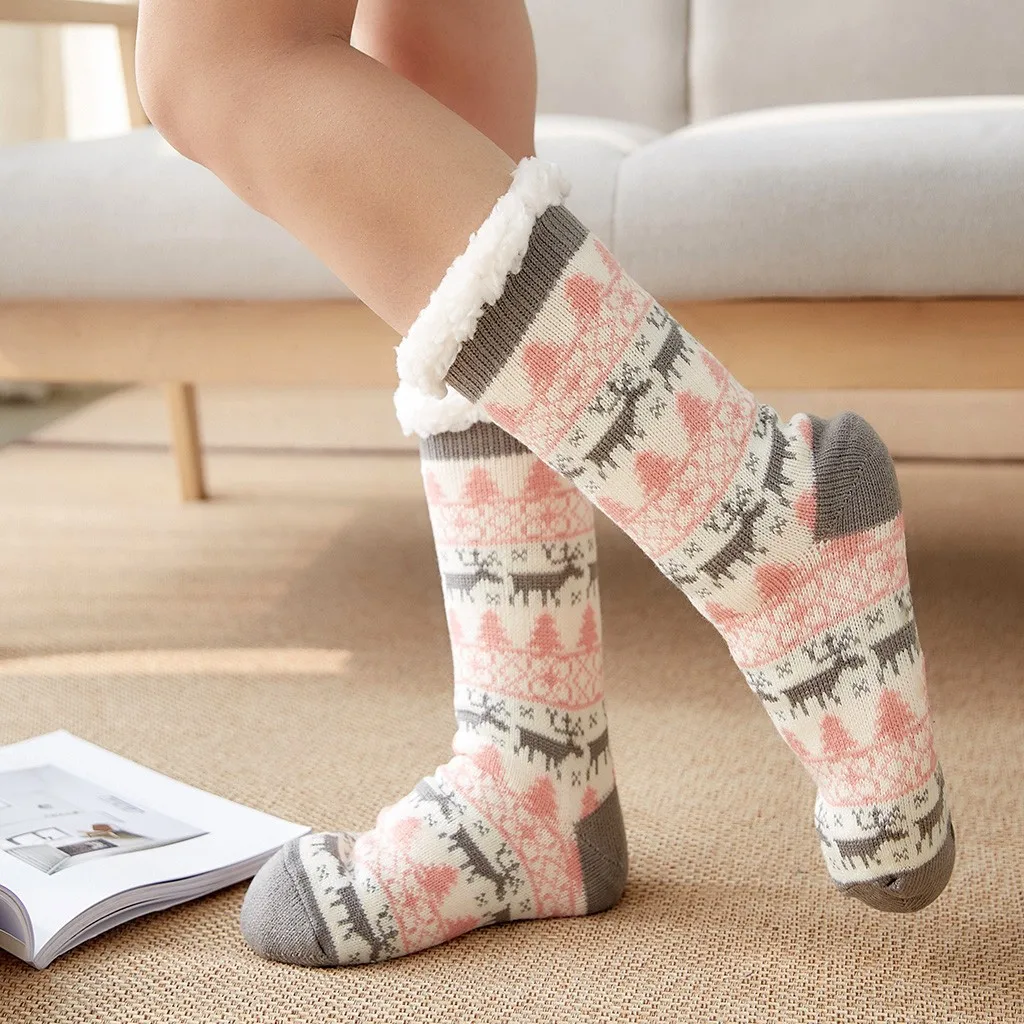 Рождественские Женские забавные носки, зимние хлопковые носки с милым принтом, толстые носки-тапочки, зимние теплые новогодние носки, Chaussette Femme