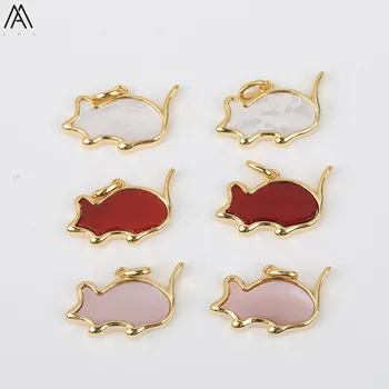 

5pcs/Lot Natural Red Agates Onyx Stone Mouse-Shape Animal Charms Pendant For DIY Bracelet Necklace Jewelry Accessories HS-49AMAB