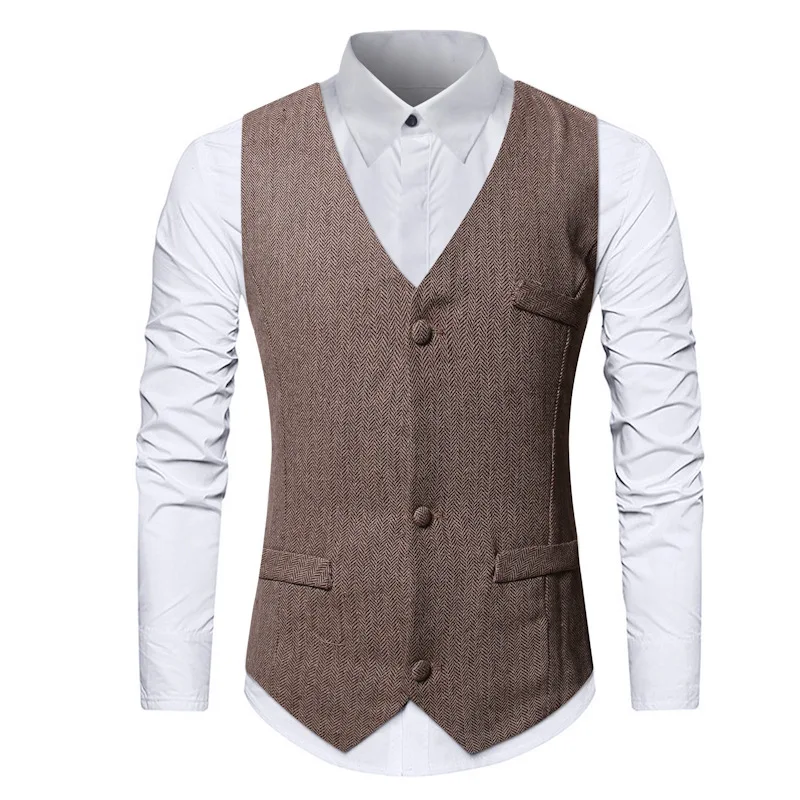 

Жилет мужской, однотонный, на 3 пуговицах, с глубоким V-образным вырезом, Повседневный, короткое пальто в формальном стиле