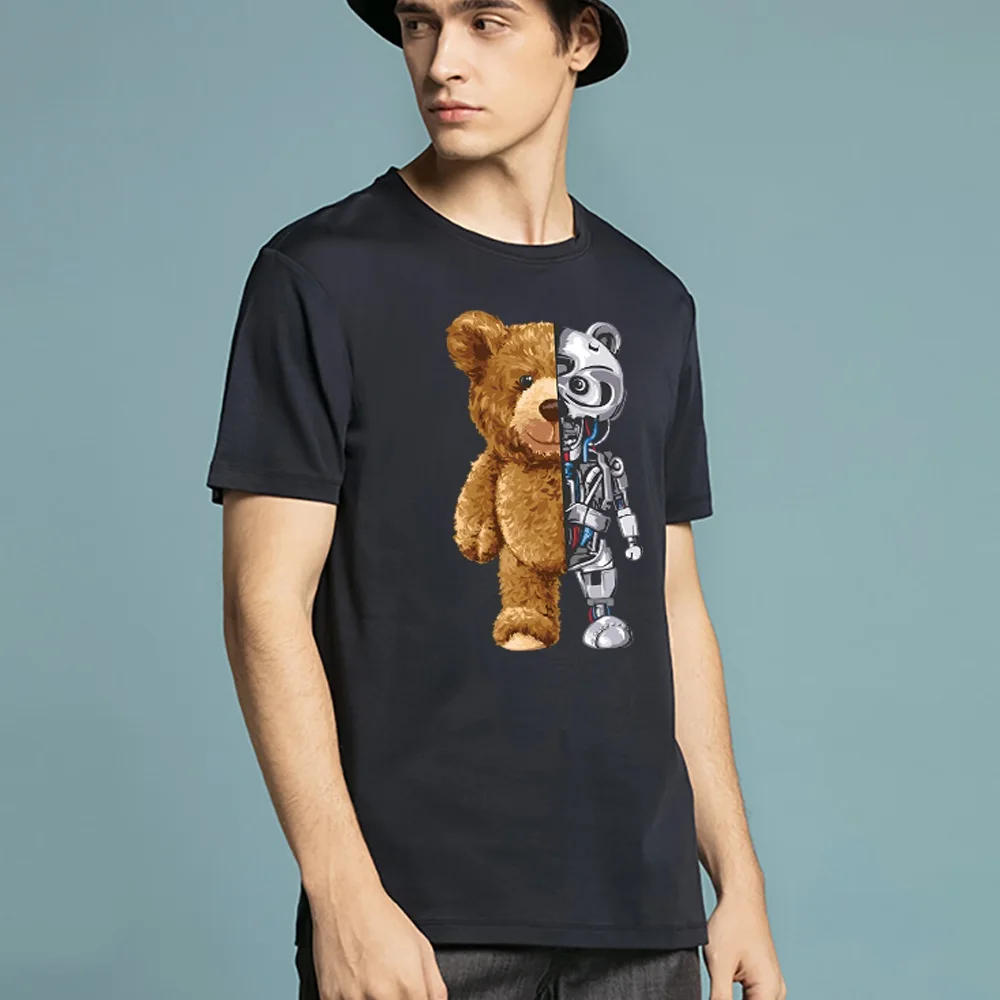 2022 Summer Bear Print Short-sleeved T-shirt Male Short Sleeved Summer Casual Loose O-Neck Tees Harajuku Streetwear Men T Shirt