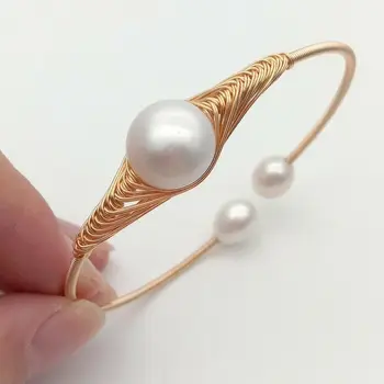 

White Pearl 18 K Gold Plated Handmade Bangle Bracelet