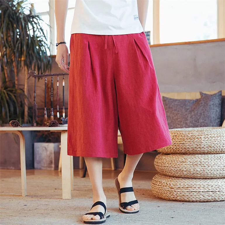 Men's wide leg Crotch Harem Pants 5XL 6xl 7xl Summer cotton linen Trousers Plus Size Male streetwear Pants black white gray red wide leg pants