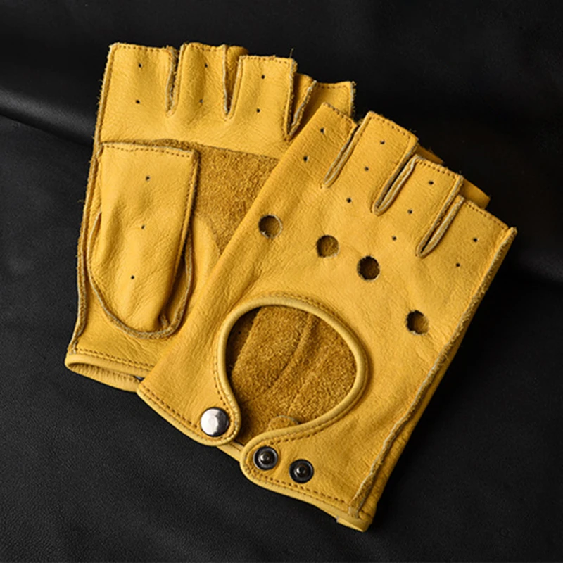 

Men Unisex Artificial Leather Half-Finger Gloves Theatrical Punk Hip-Hop Driving Motorcycle Performance Party Fingerless Mittens