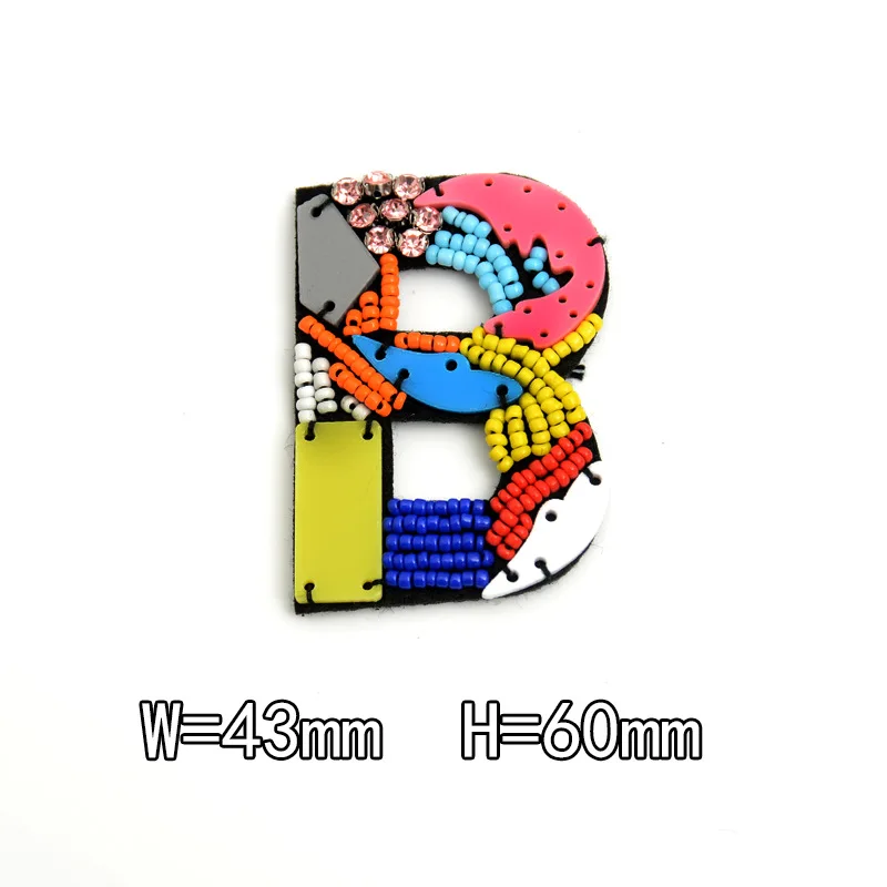 Description Picture 3 of itemBeautiful Hand Nailed Beads Letter Patches Garment Shoes Bags Stickers Handmade Alphapet Applique