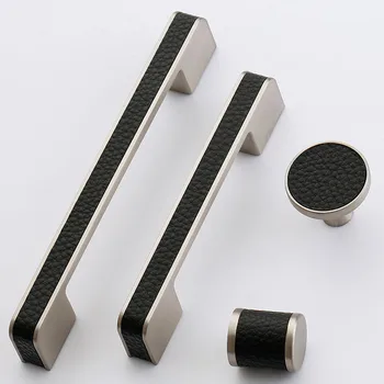 Black Leather Kitchen Handles Cabinet Knob and Handle Cupboard Handle Drawer Knobs Furniture Cabinet Handle