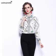 Aliexpress - Elegant Lady Spring Office Satin Blouses Women Runway Fashion Designers Long Sleeve Print Shirts Feminino Blusas Casual Tops