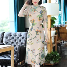 Старый Чонсам с изображением Шанхая женский натуральный шелк тутового шелкопряда Ретро принтованный Улучшенный летний стиль 90473