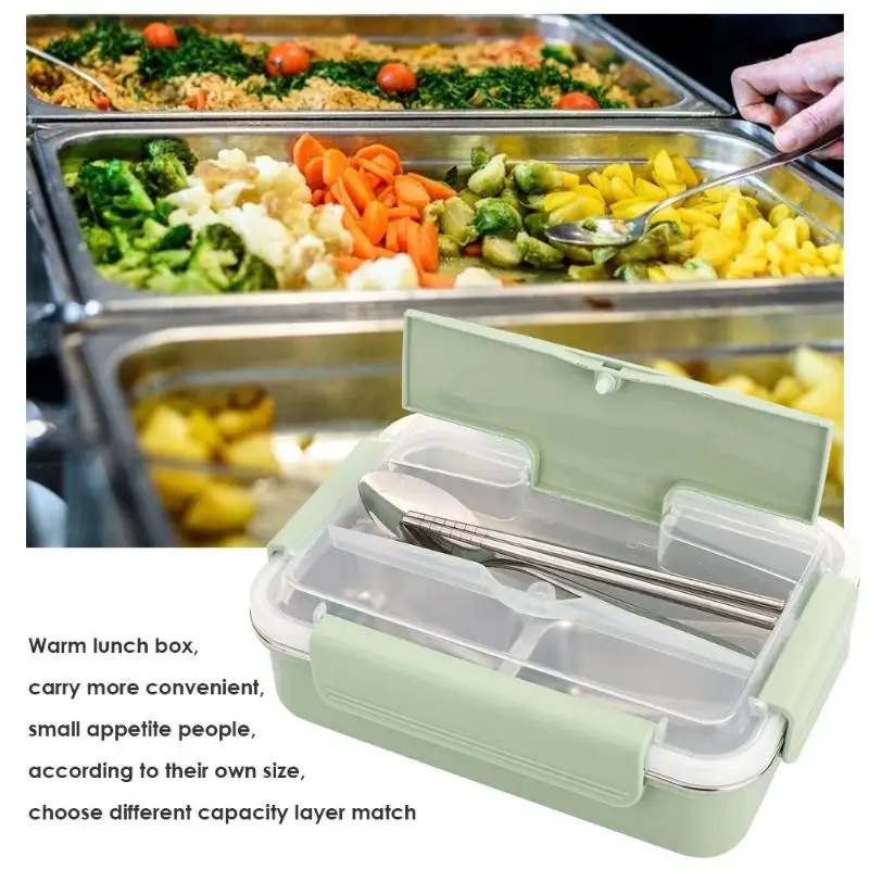 Нержавеющая сталь Ланч Bento Box термостойкие плотные отсеки Microwavable герметичный контейнер с ложкой палочки для еды