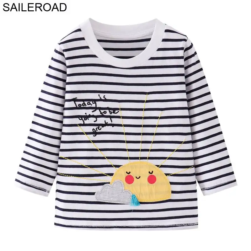 5446 same picture SAILEROAD 2-7Year Дети Дети Одежда с длинным рукавом Осень года Мультфильм Cat Девушки Топы Тис Одежда для девочек Топы с длинным рукавом - Цвет: 5446 same picture