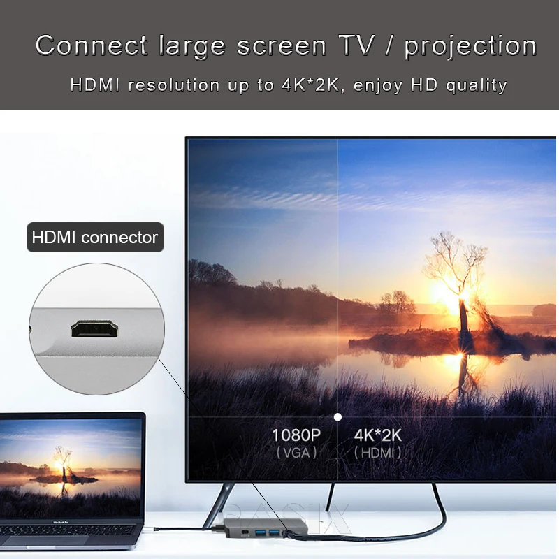 Basix type C концентратор USB-C Hdmi 4K адаптер для Gigabit Ethernet Rj45 Lan адаптер для Mac Book Pro huawei P20 Thunderbolt 3 USB-C концентратор