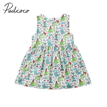 Г. Летняя одежда для малышей Рождественская Одежда для маленьких девочек платье-пачка с динозавром без рукавов разноцветная одежда с принтом Санта-Клауса 1-6Y