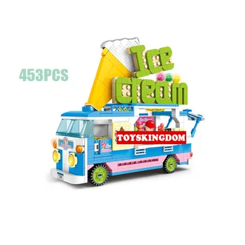 

New City mini street view vehicle building block figures Mobile Ice cream takeout truck bricks education toys for kids gifts