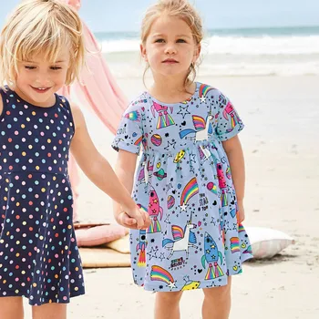 

Funnygame Children's Summer Dresses With Unicorn Rockets Printed Princess Holiday Clothing Fashion Kids Animals Dresses