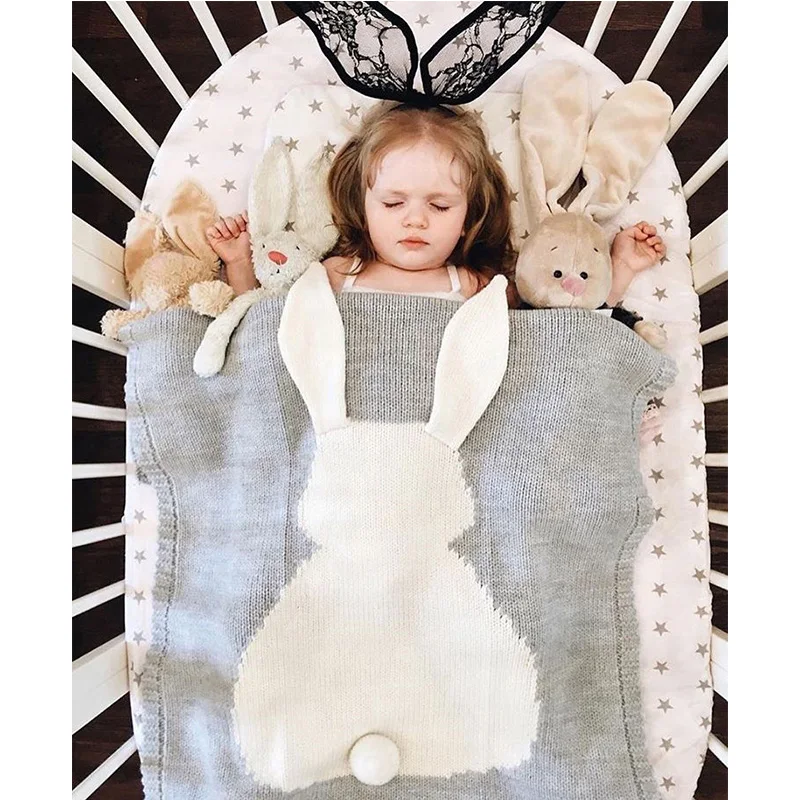 토끼 귀 담요 어린이 니트 담요 Swaddling 따뜻한 담요