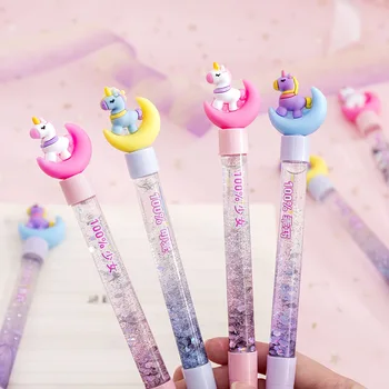 

24 pcs/lot Unicorn Liquid Quicksand Gel Sequins Decorate Signature Pen Escolar Papelaria School Office Supply Promotional Gift