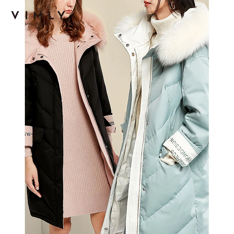 

Vimly 2020 Winter White Duck Down Jacket Women Hooded Zipper Pockets Solid Loose Thick Warm Overcoat Female Coats 50017