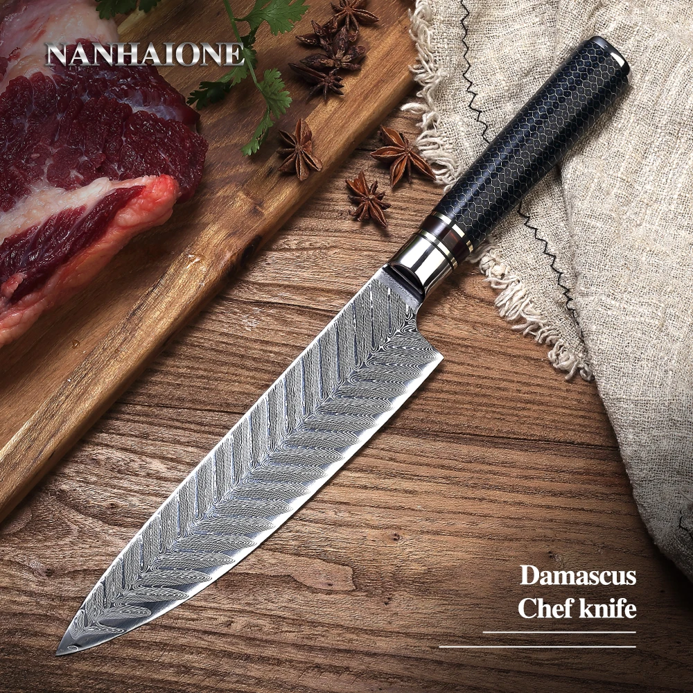 8 Inch High Carbon 67 Layers Vg10 Damascus Steel Chef Knife Kitchen