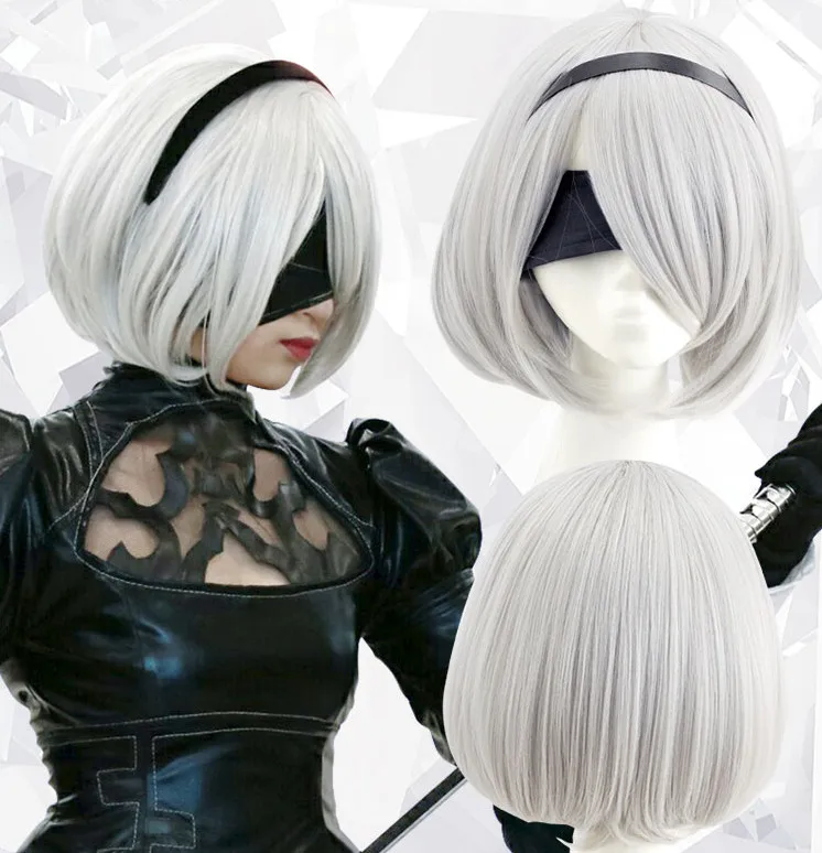 

NieR:Automata Cosplay Wig YoRHa No.2 Type B 2BYoRH 2A 9S 2B wig Costume Play Wigs Costumes Hair +Wig Cap Halloween Cos