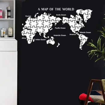 

Puzzle World Map Wall Stickers Large New Design Coffee Shop Pattern Wall Decal Vinyl Poster Sticker World Map Decals