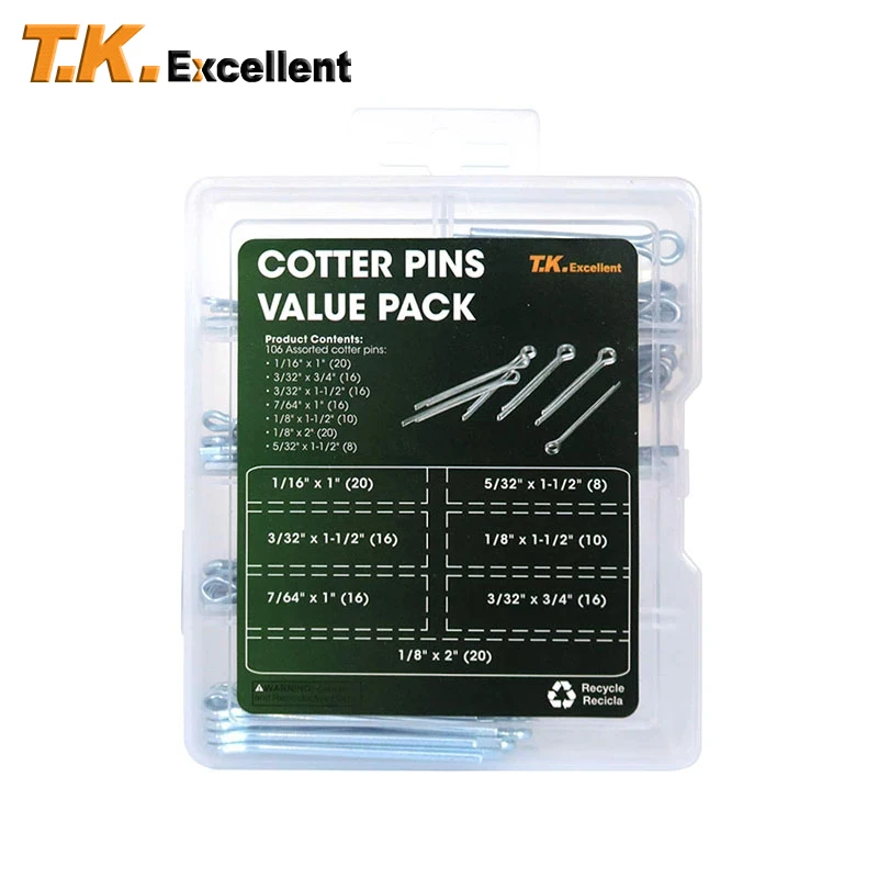 T.K Excellent  Zinc Plated Steel Cotter Pins Assortment Kit,106 Pieces 