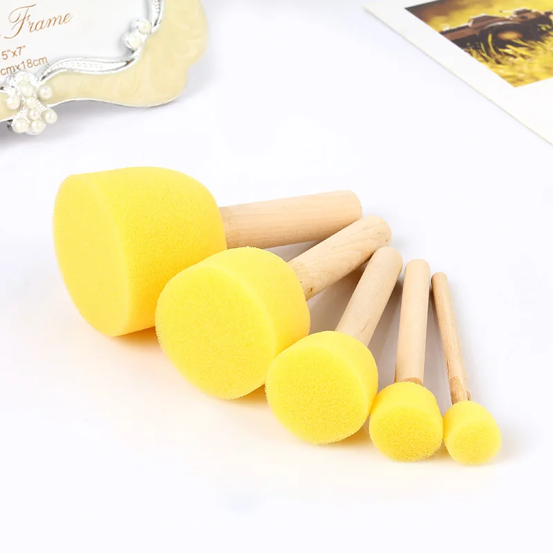 

5 PCs Sponge Mushroom Stamp Circle Wooden Handle Children Painted DIY Art And Craft Early Education Graffiti Tool Wholesale