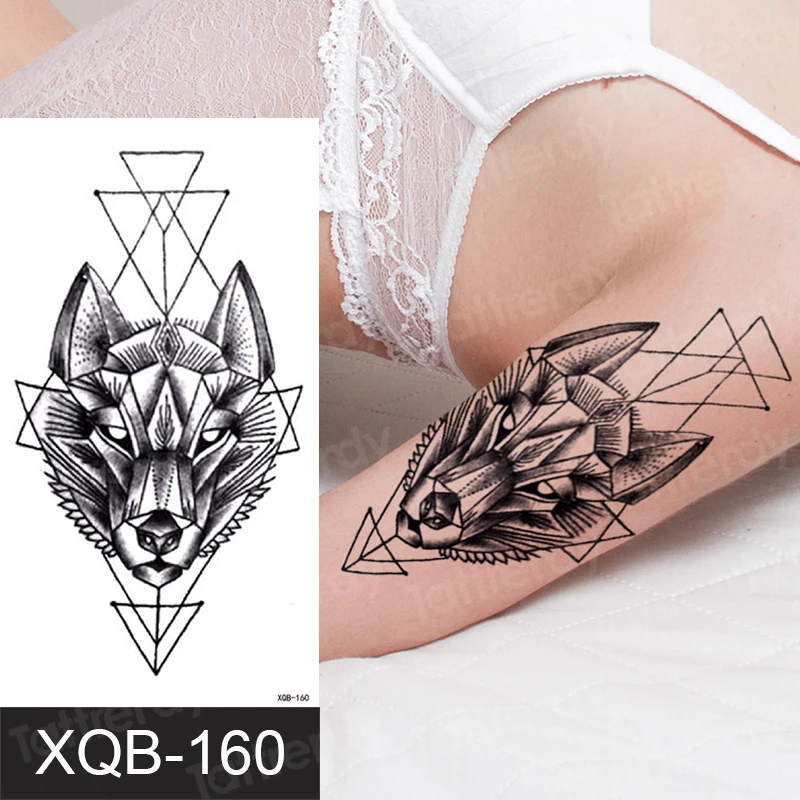

Black Wolf Forest Tribal Feather Tattoos Temporary Sticker Tree Fierce Animal Fake Tattoo For Men Body Art Custom Tatoos Sheet